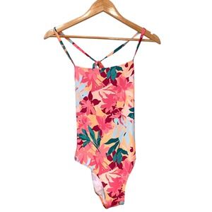 Roxy One Piece Swimsuit Floral Tropical Print Criss Cross‎ Back Womens Small?